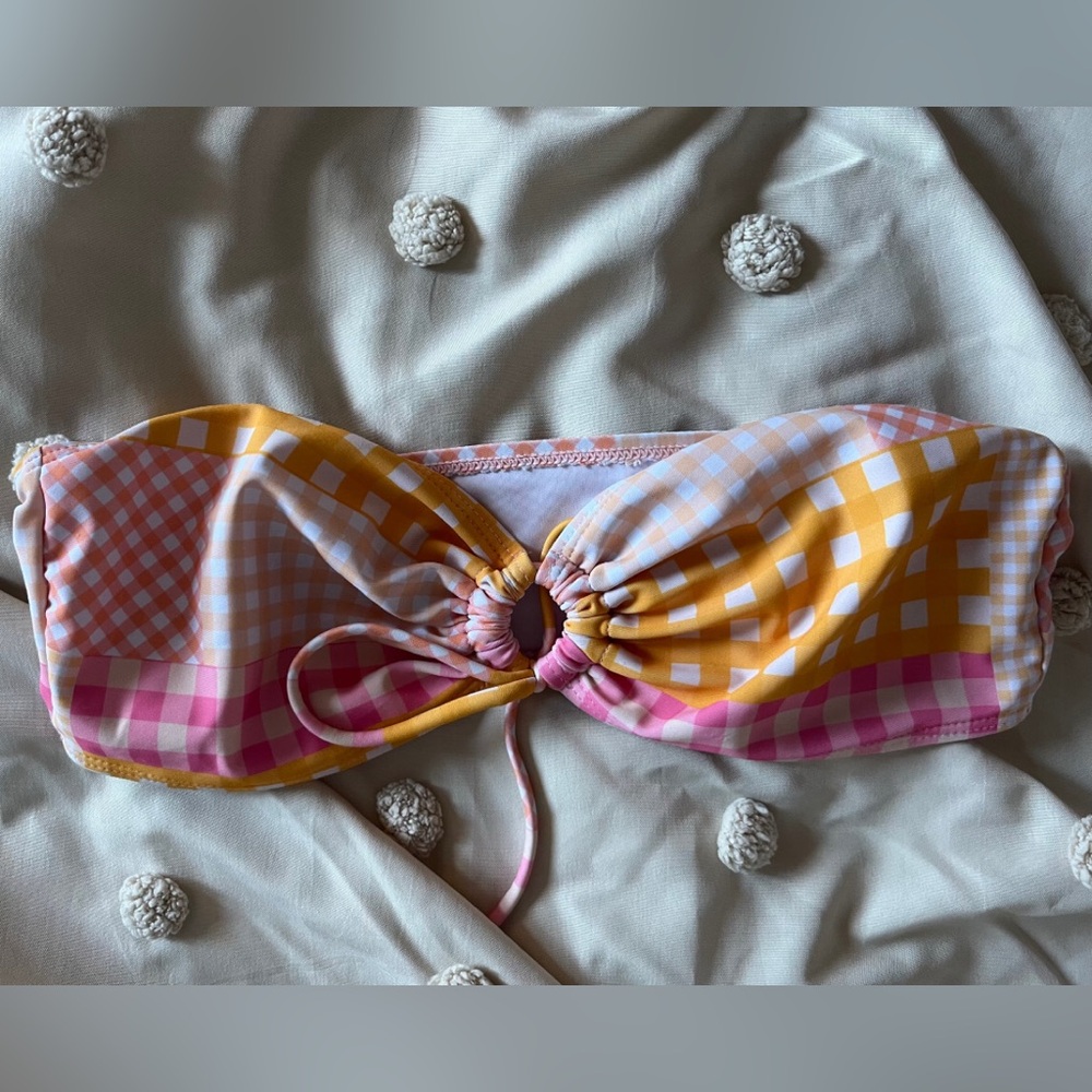 Pink and Yellow Gingham Bikini Top